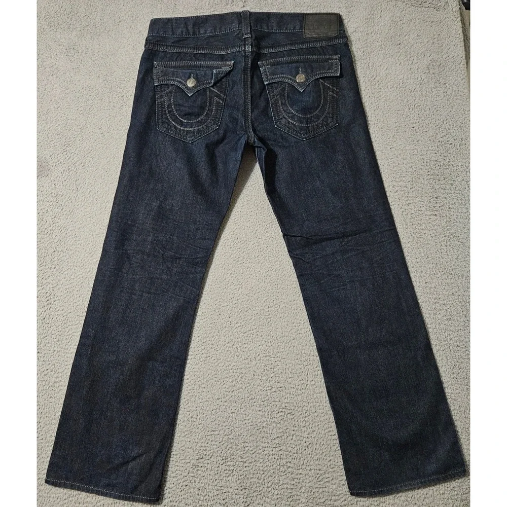 Vintage True Religion Denim Dark Blue Jeans Size 38x35 Ricky Big OT Thick Stitch